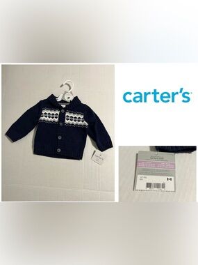 🆕CARTER’S - 9M - NWT - INFANT BOYS NAVY FAIRISLE KNIT CARDIGAN SWEATER